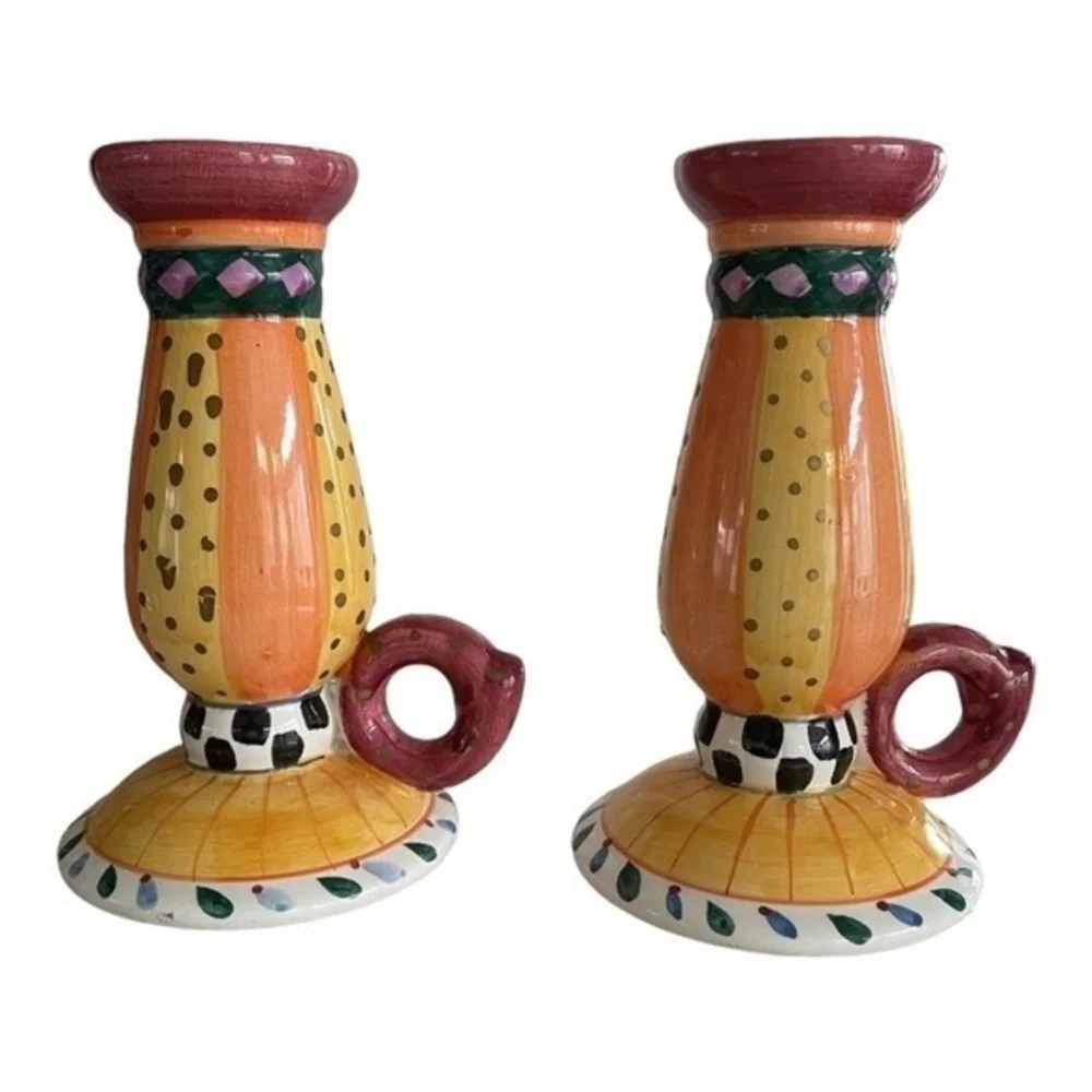 Pair Ceramic Teacup Candle Holders 6.75